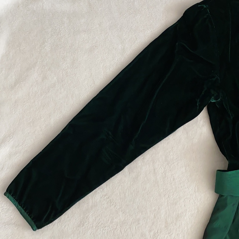 {VTG} Lanz Originals | Velvet Satin Bow Belt Long Sleeve Midi Dress Emerald (8) - Picture 3 of 16